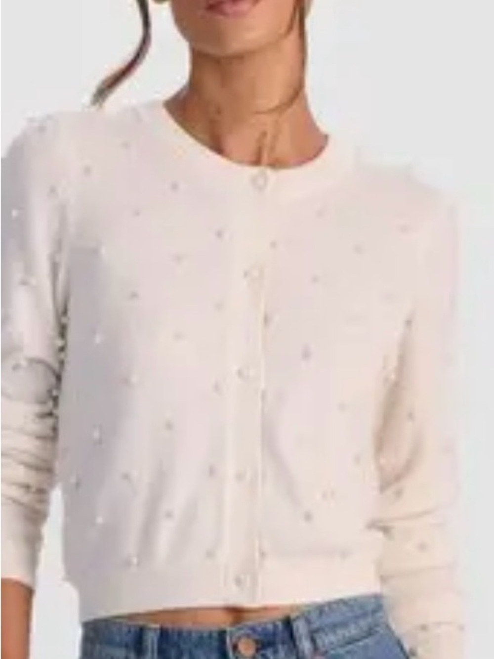 Elle Cream Dot-Embellished Button Cardigan